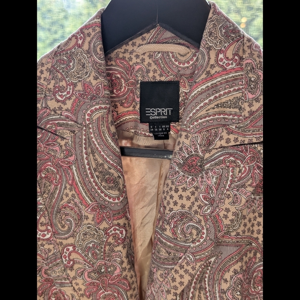 Vintage Esprit Fine Corduroy Paisley Jacket - Pinks And Tans